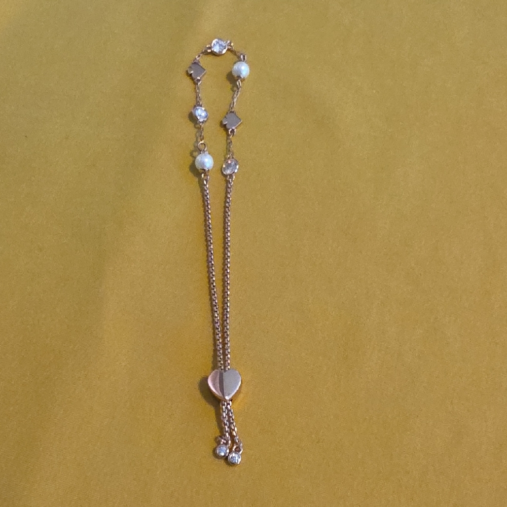 NWOT Kate Spade Rose Gold-Tone Heart Slider Bracelet w/ Pearl & Crystal Accents